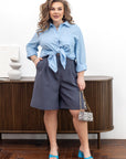 Бермуди с висока талия от марка YR, полиестер, вискоза и спандекс, с моден дизайн и елегантен външен вид.
