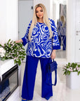 Комплект от широк панталон и принтирана блуза - Twiggy Shop