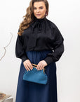 Стилна дамска блуза с висока яка и връзки, марка YR, 100% полиестер, изображение 73_5.jpg