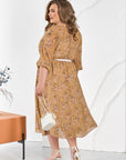 Шифонена рокля с флорален принт и колан
