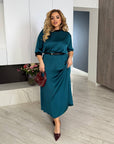 Копринен комплект от блуза и пола с колан - Twiggy Shop