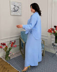 Комплект от риза и панталон от памучна смес, с лен 80% и полиестер 20%, в светъл цвят, подходящ за ежедневен стил.