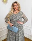 Floral chiffon dress by Sastav featuring lightweight fabric with 50% viscose and 50% polyester, shown on a model.