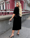 Кадифена миди рокля с пеплум