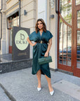 Вечерна рокля с прехлупване и колан - Twiggy Shop