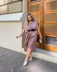 Вечерна рокля с прехлупване и колан - Twiggy Shop
