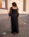 Дълга рокля ръкави от тюл с флок - Twiggy Shop