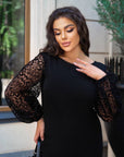 Вталена рокля с ръкави от тюл с флок - Twiggy Shop