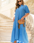 Linen midi dress with a belt - Twiggy Shop