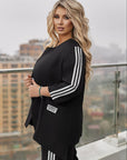 Комплект от панталон и сако със спортни ленти, полиестер и ликра, в модерен стил, подходящ за ежедневни поводи.