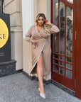 Миди рокля с прозрачни ръкави - Twiggy Shop