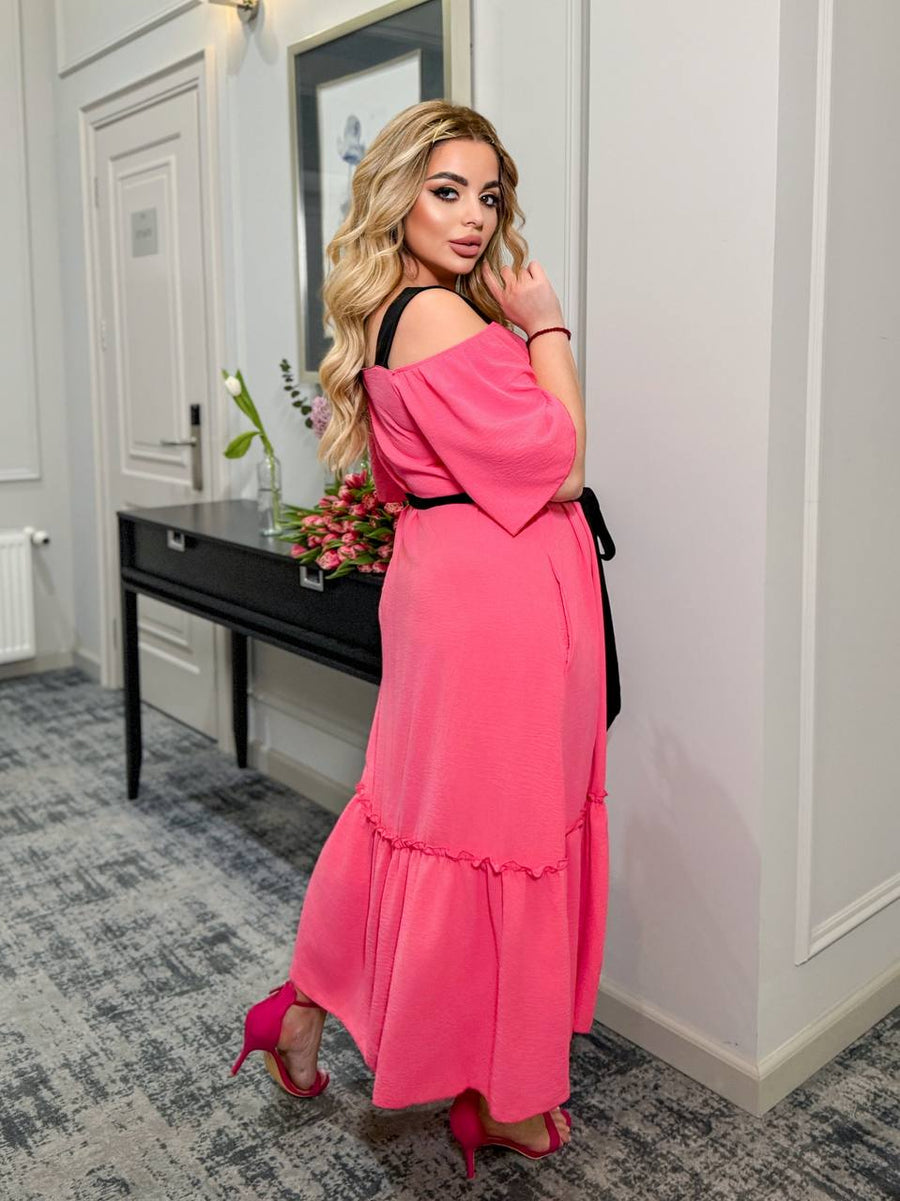 Рокля от структуриран софт с колан - Twiggy Shop