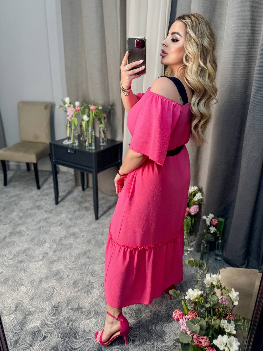 Рокля от структуриран софт с колан - Twiggy Shop