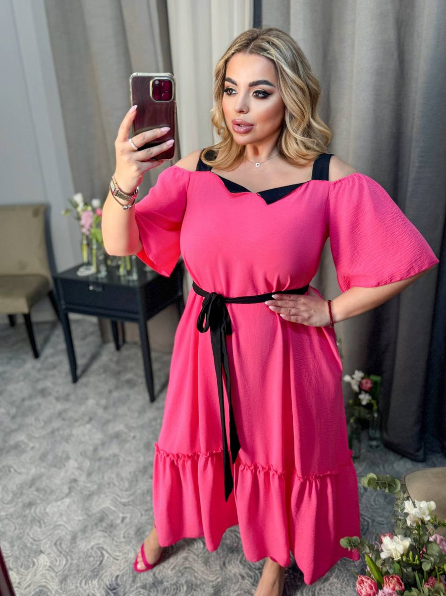 Рокля от структуриран софт с колан - Twiggy Shop