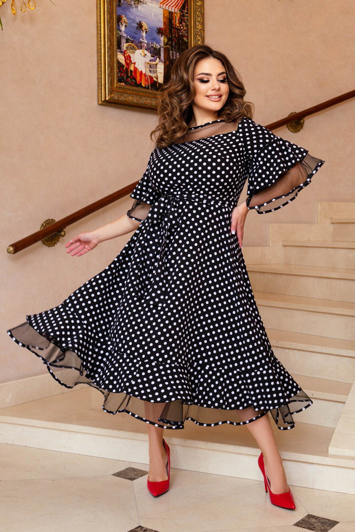 Рокля на точки с мрежа - Twiggy Shop