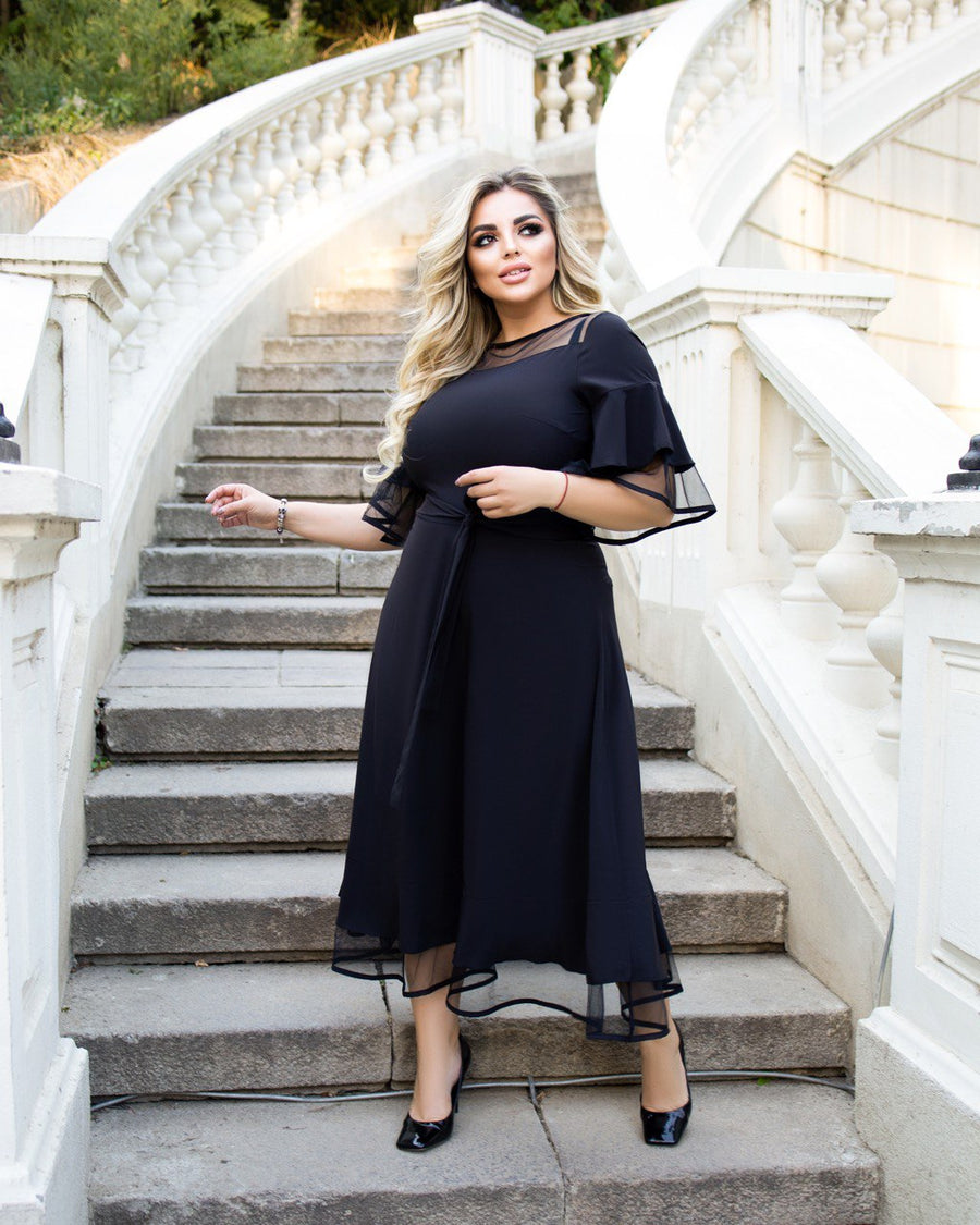 Разкроена рокля с мрежа - Twiggy Shop