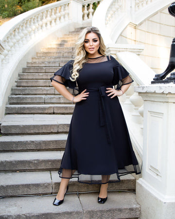 Разкроена рокля с мрежа - Twiggy Shop