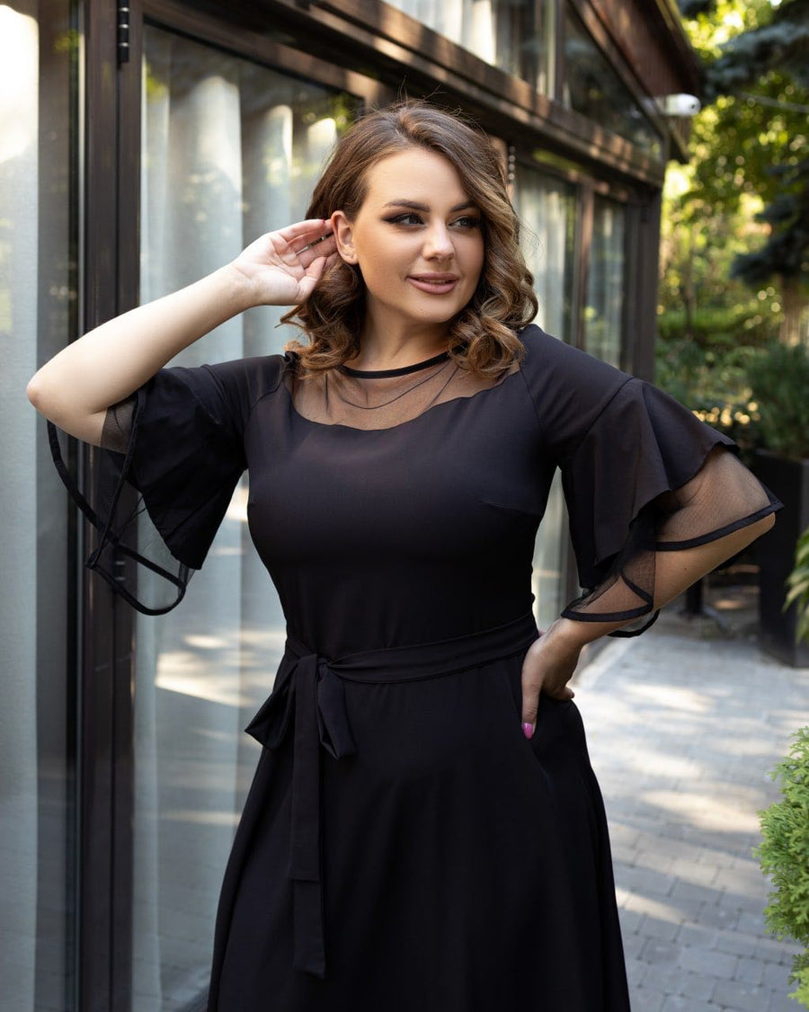 Разкроена рокля с мрежа - Twiggy Shop