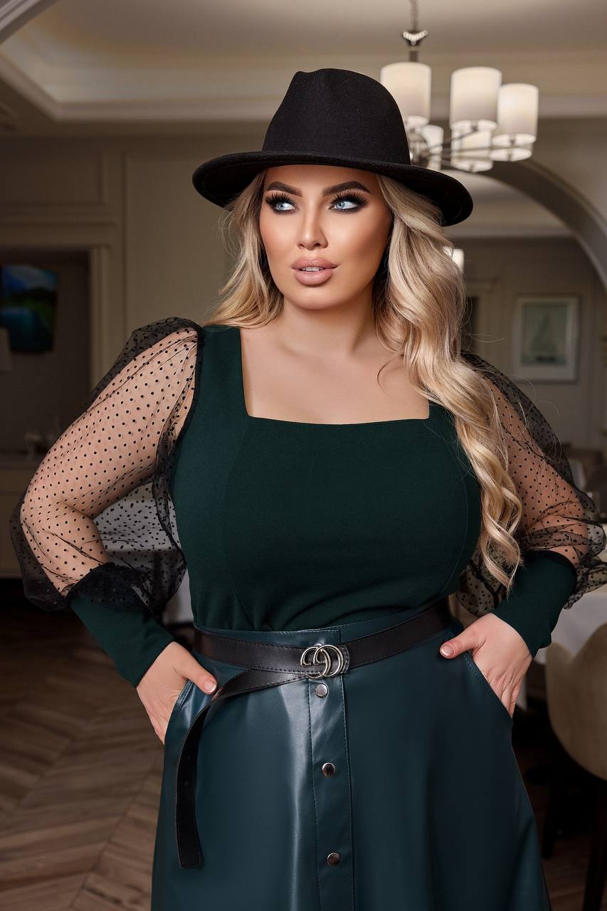 Комплект от блуза и кожена пола - Twiggy Shop