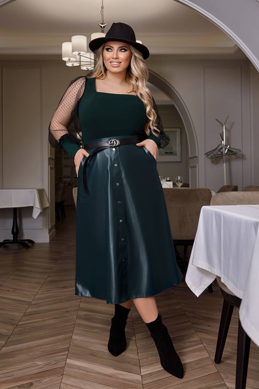 Комплект от блуза и кожена пола - Twiggy Shop