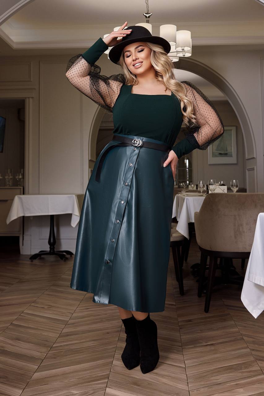 Комплект от блуза и кожена пола - Twiggy Shop