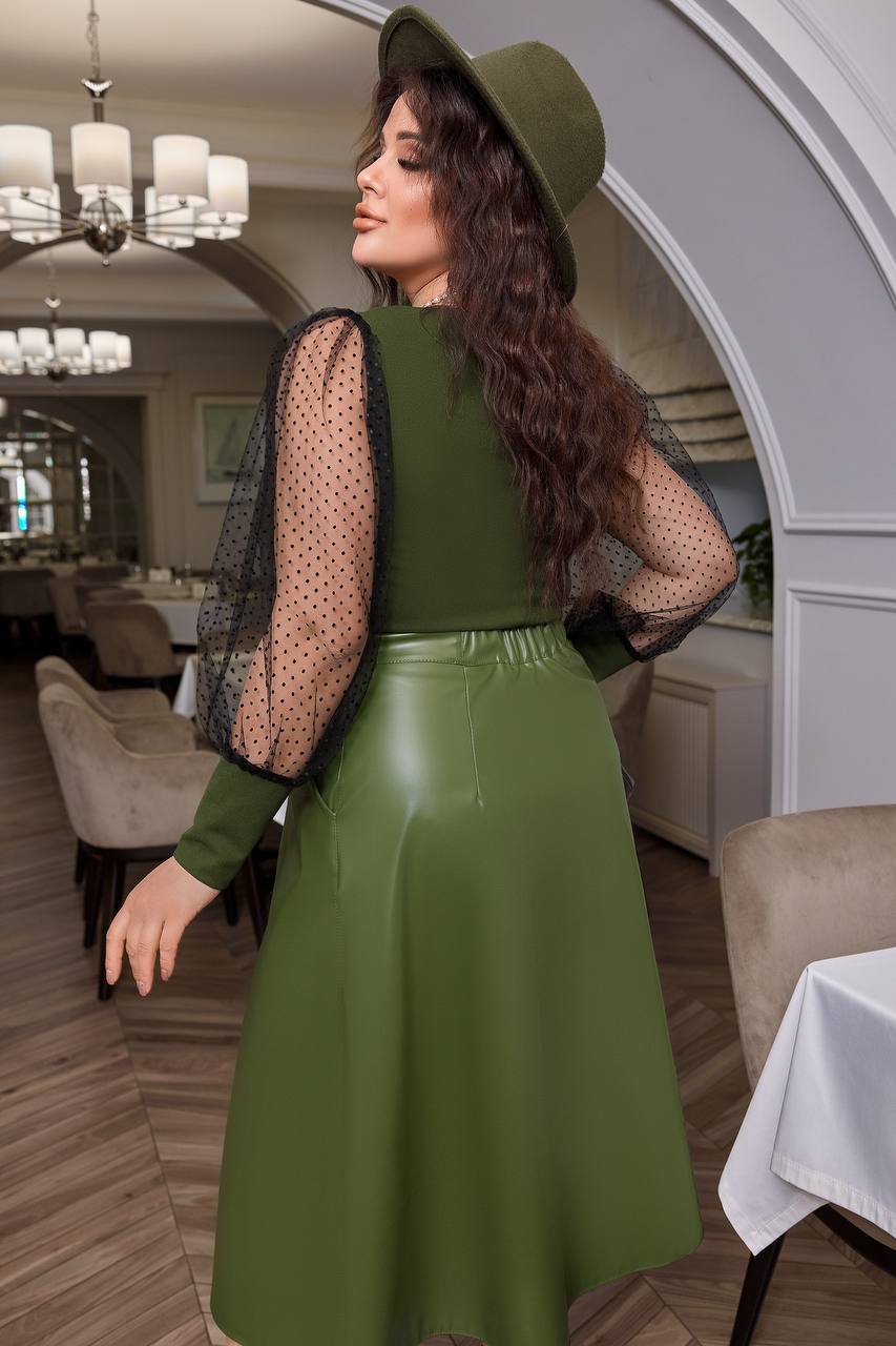 Комплект от блуза и кожена пола - Twiggy Shop