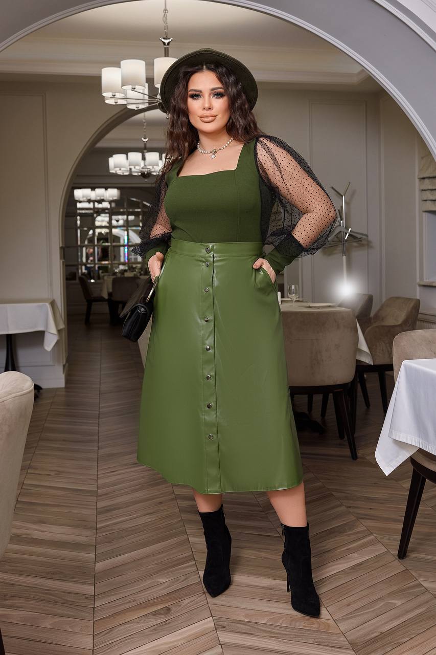 Комплект от блуза и кожена пола - Twiggy Shop