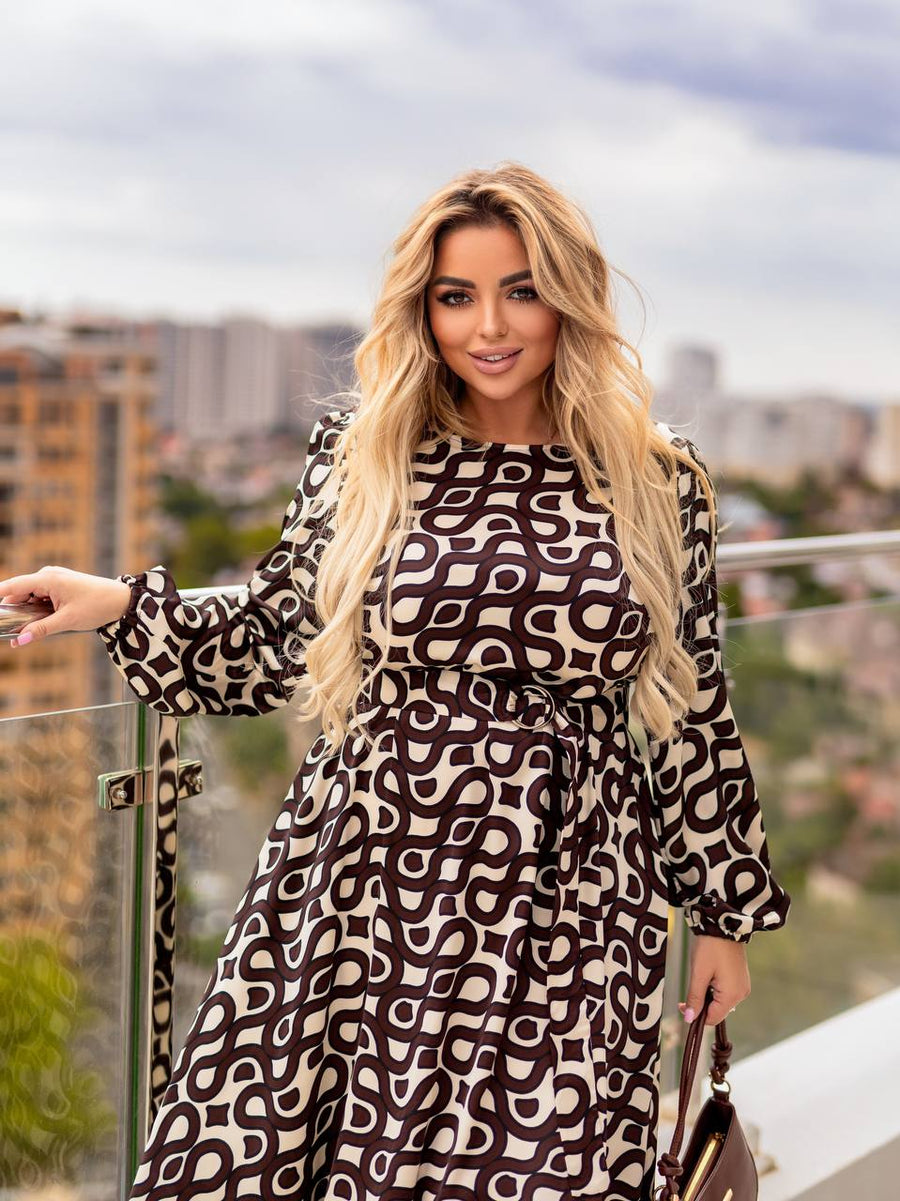 Разкроена рокля с колан - Twiggy Shop