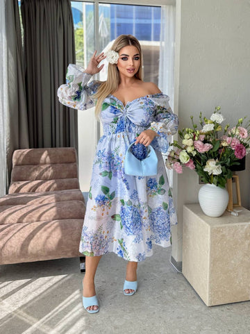 Рокля в миди дължина на цветя - Twiggy Shop
