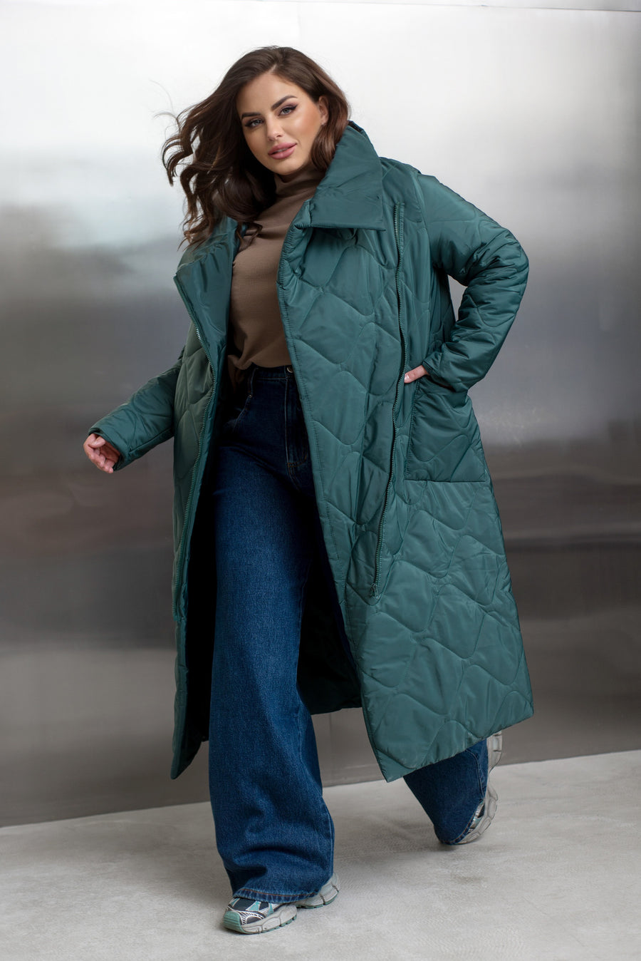 Дълго шушляково палто с цип - Twiggy Shop