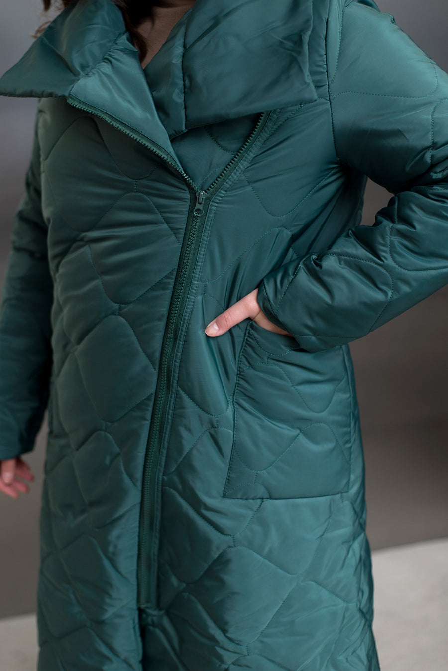 Дълго шушляково палто с цип - Twiggy Shop