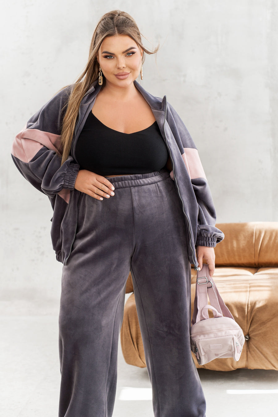 Комплект от кадифе с широк панталон - Twiggy Shop