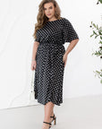 Копринена миди рокля на точки - Twiggy Shop
