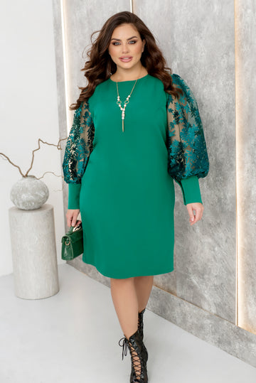 Рокля с ръкави от тюл с бродерия