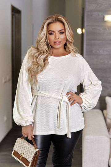 Блуза от мек трикотаж с колан - Twiggy Shop