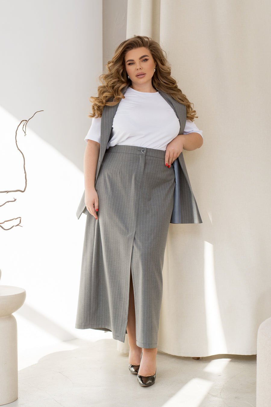 Раирана пола в миди дължина - Twiggy Shop