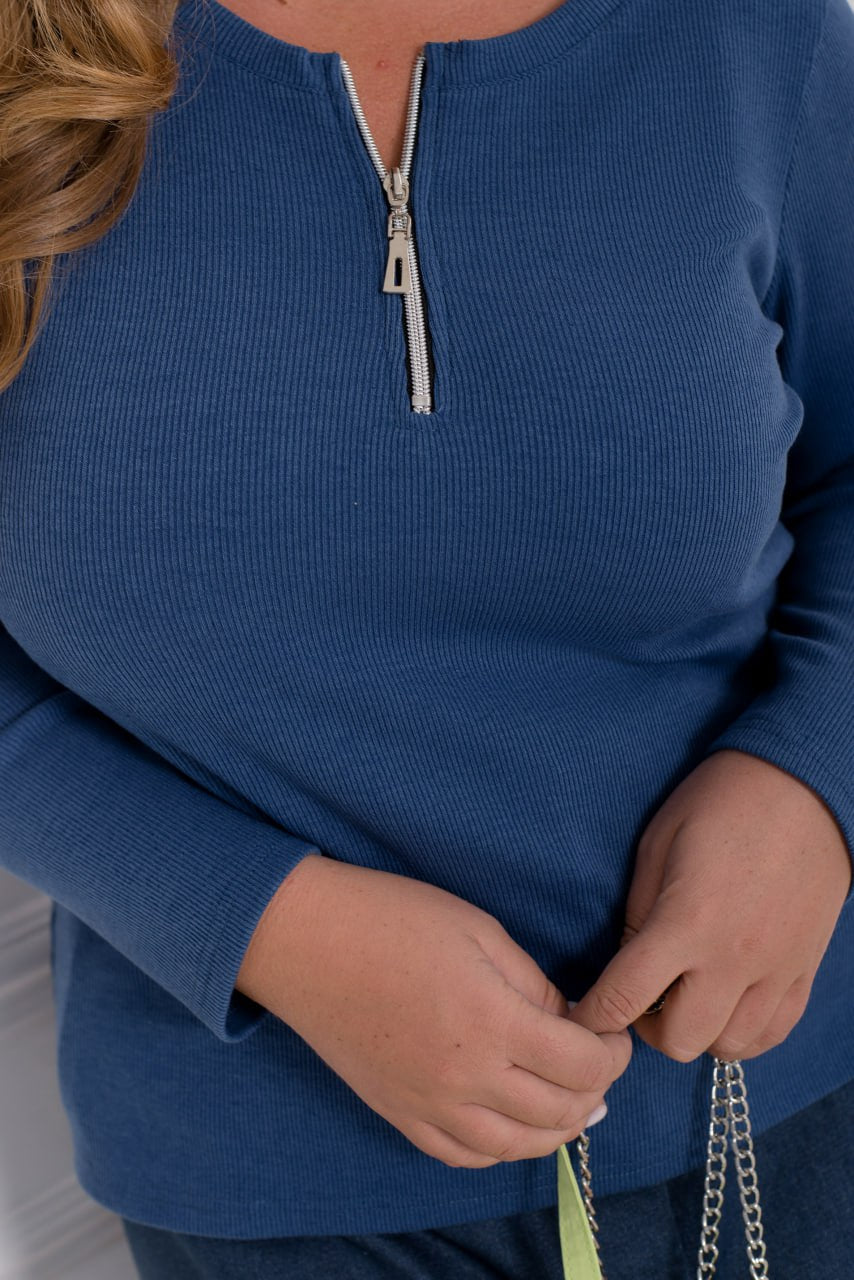 Трикотажен пуловер с рипсена плетка с цип - Twiggy Shop