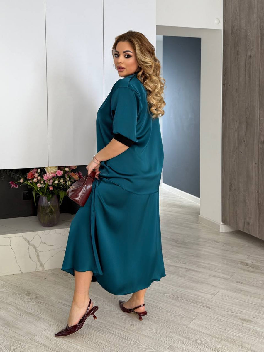 Копринен комплект от блуза и пола с колан - Twiggy Shop