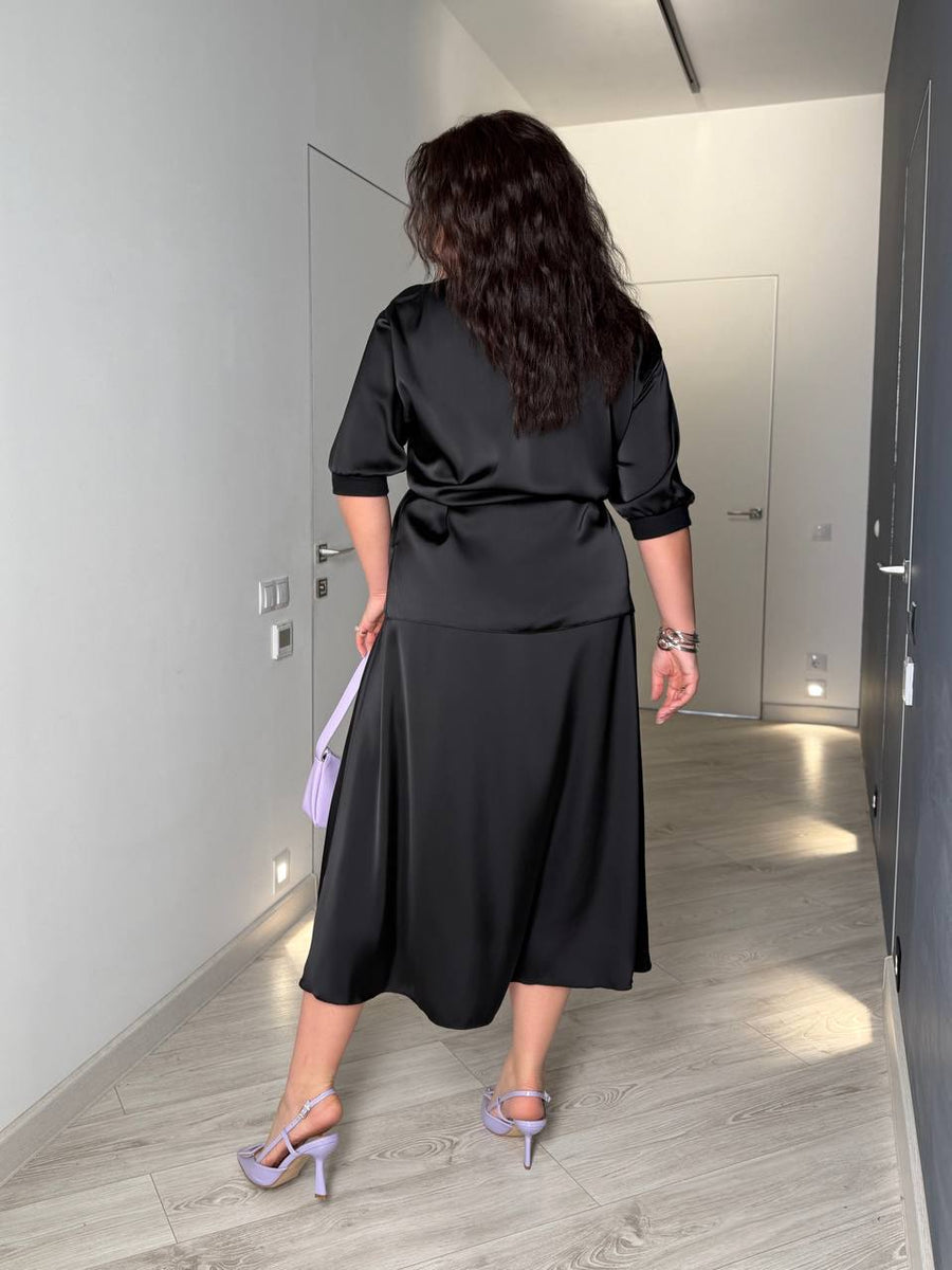 Копринен комплект от блуза и пола с колан - Twiggy Shop