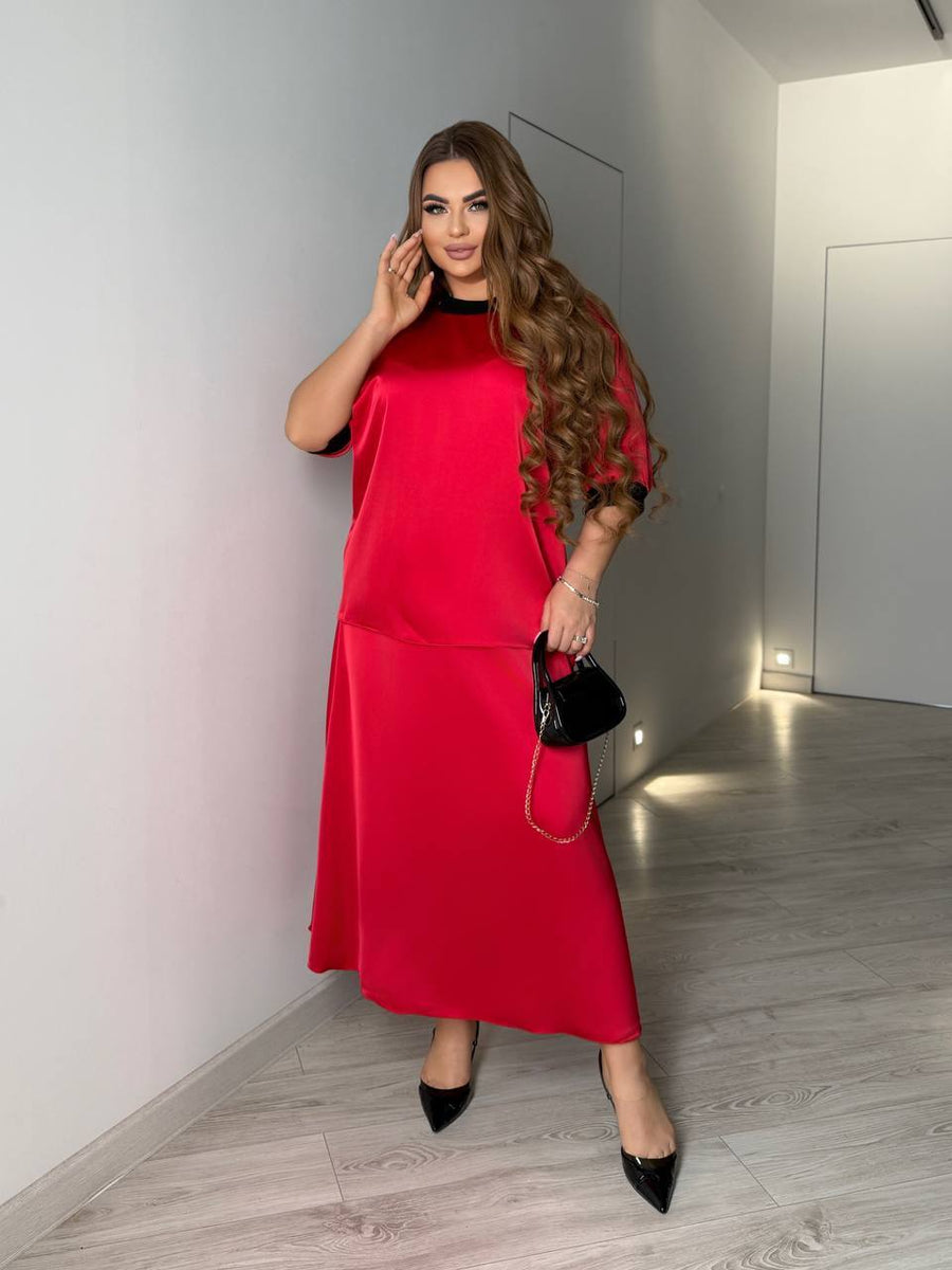 Копринен комплект от блуза и пола с колан - Twiggy Shop