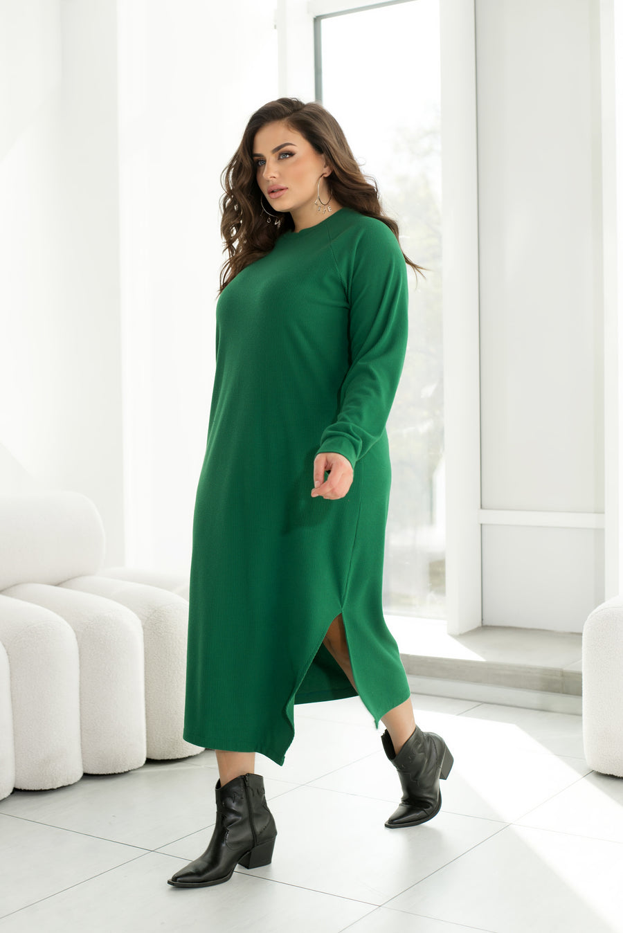 Миди рокля от трикотаж с колан - Twiggy Shop