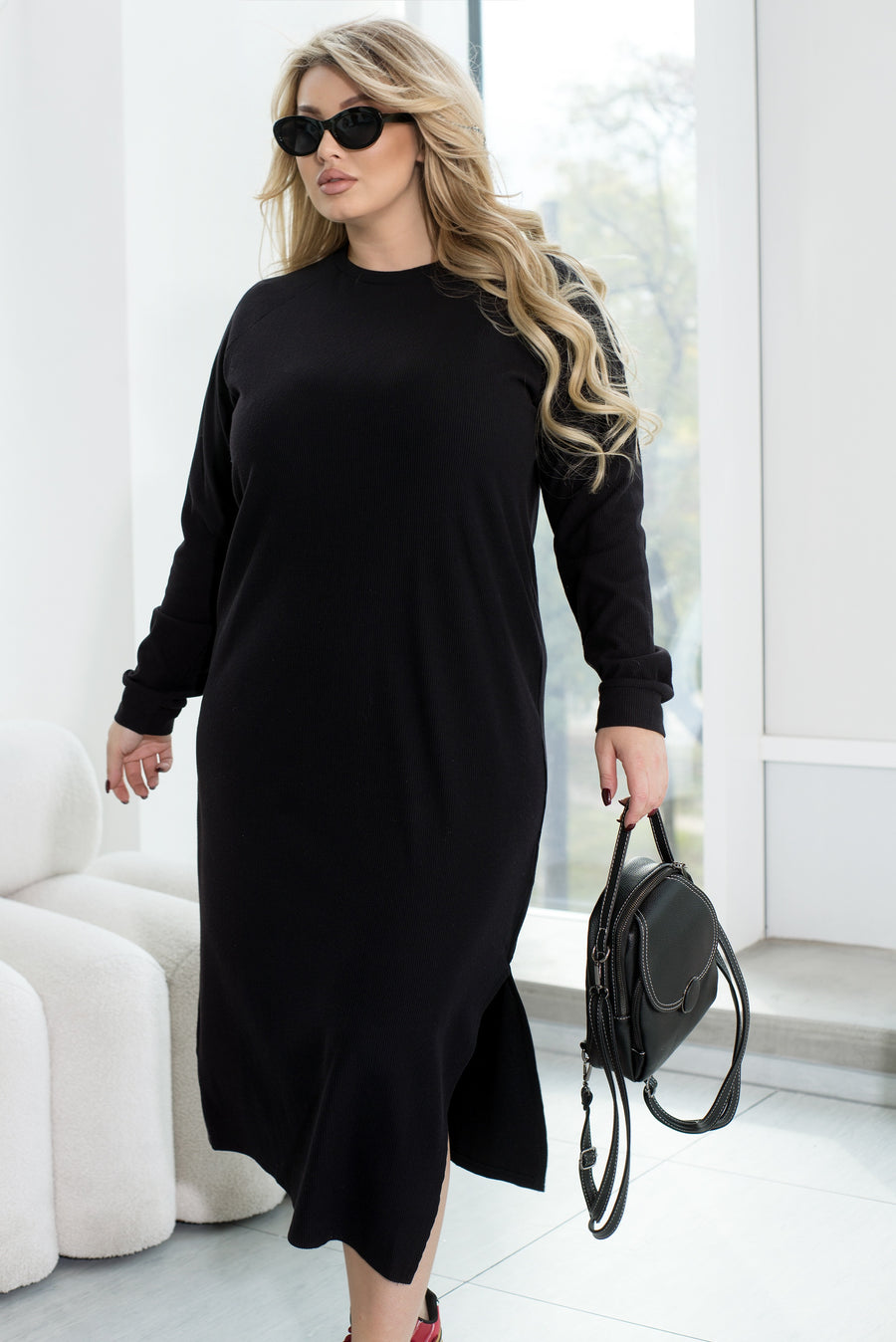 Миди рокля от трикотаж с колан - Twiggy Shop