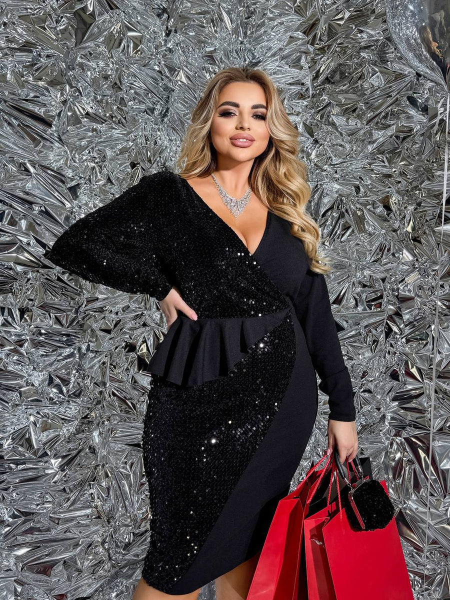 Къса рокля с пайети с пеплум - Twiggy Shop