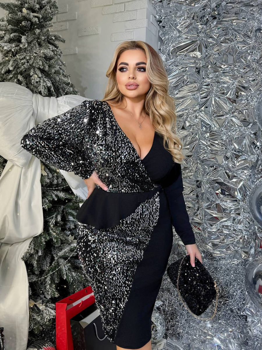 Къса рокля с пайети с пеплум - Twiggy Shop