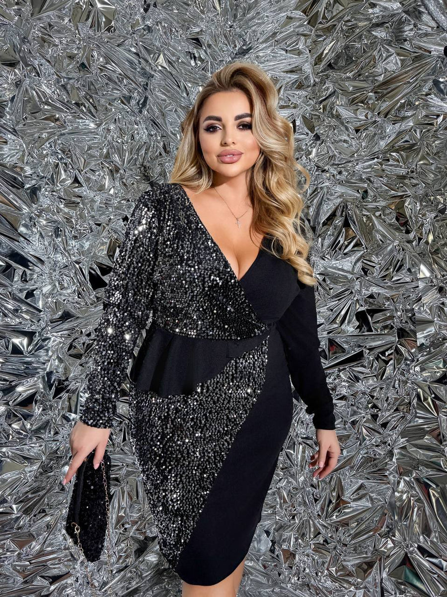 Къса рокля с пайети с пеплум - Twiggy Shop