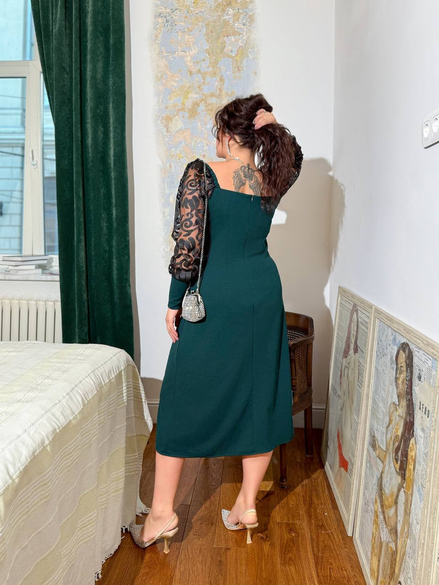 Миди рокля с мрежести ръкави - Twiggy Shop