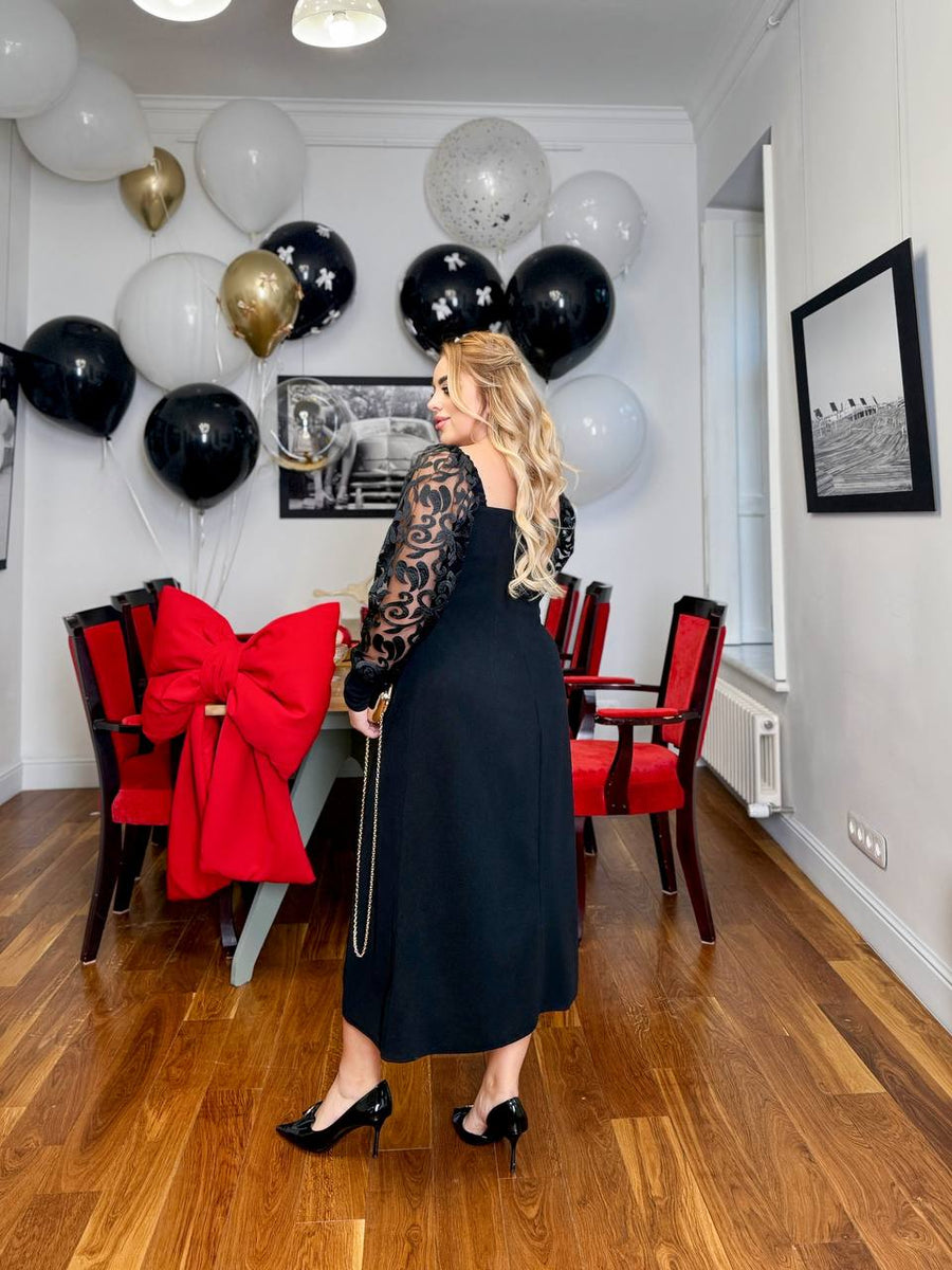 Миди рокля с мрежести ръкави - Twiggy Shop