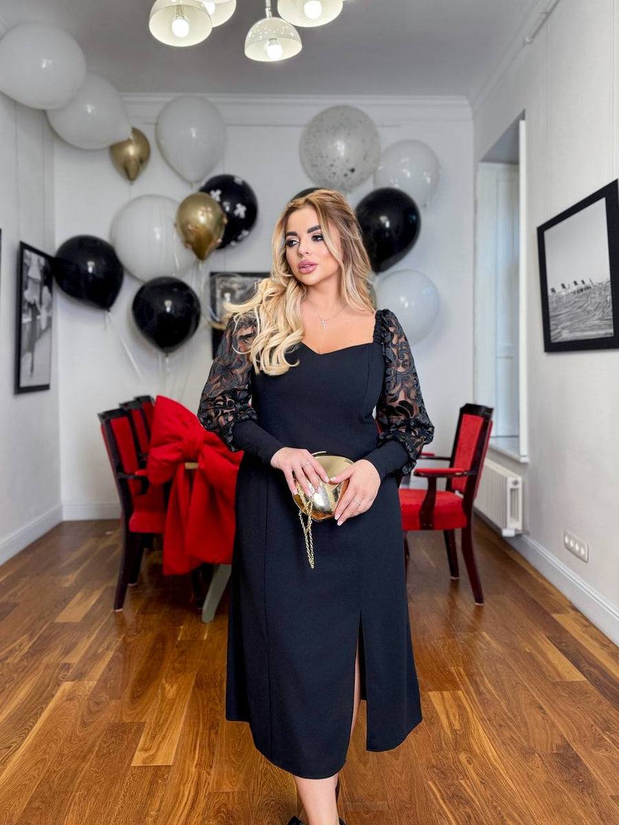 Миди рокля с мрежести ръкави - Twiggy Shop