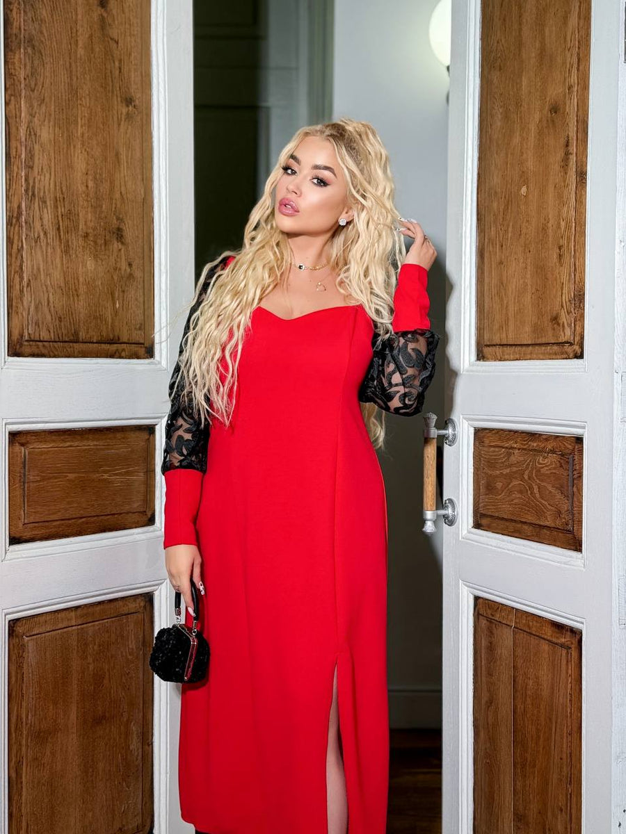 Миди рокля с мрежести ръкави - Twiggy Shop