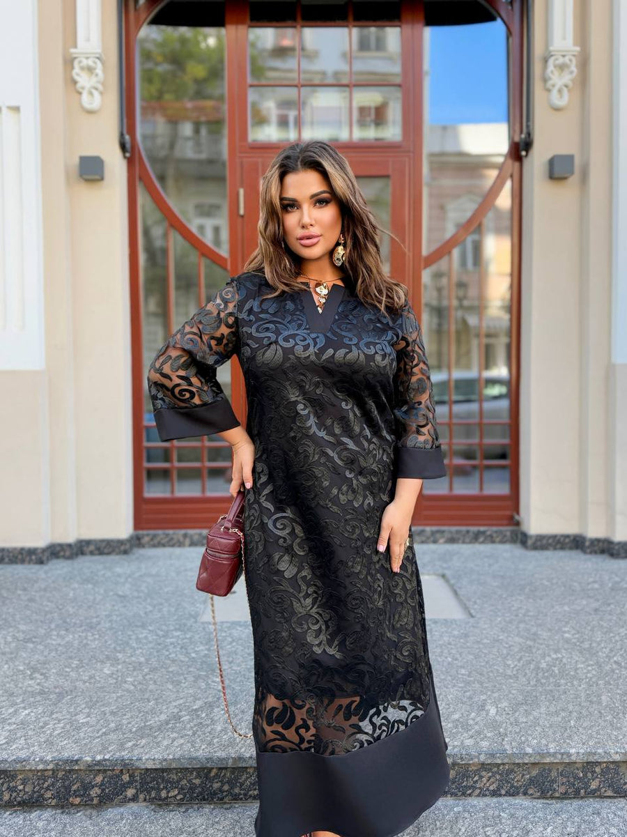 Рокля в права кройка с бродерия - Twiggy Shop